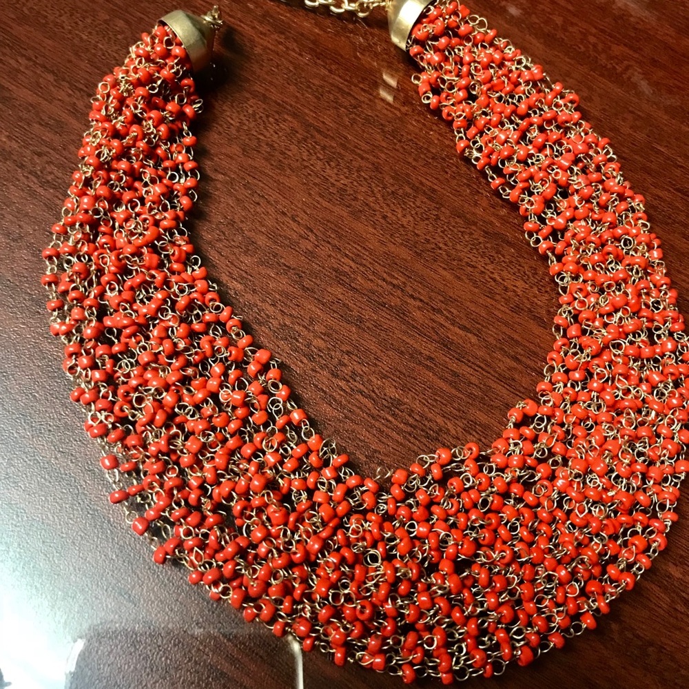 Beautiful necklace attached rows tiny coral beads